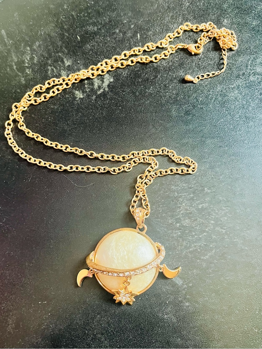 Gold-Tone Celestial Pendant Necklace with Ivory Orb